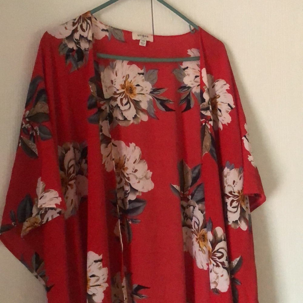 Woman’s red spring  Easter umgee fringe Kimono Cardigan